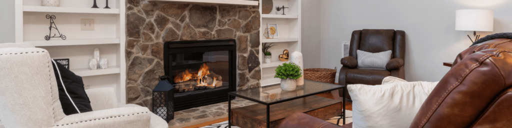 Stone fire place in living room