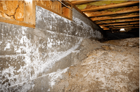 Moldy crawl space wall