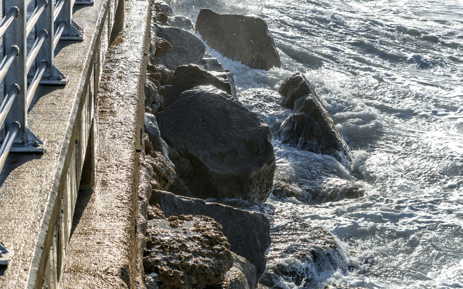 Concrete seawall along the banks of Lake Superior near Duluth.