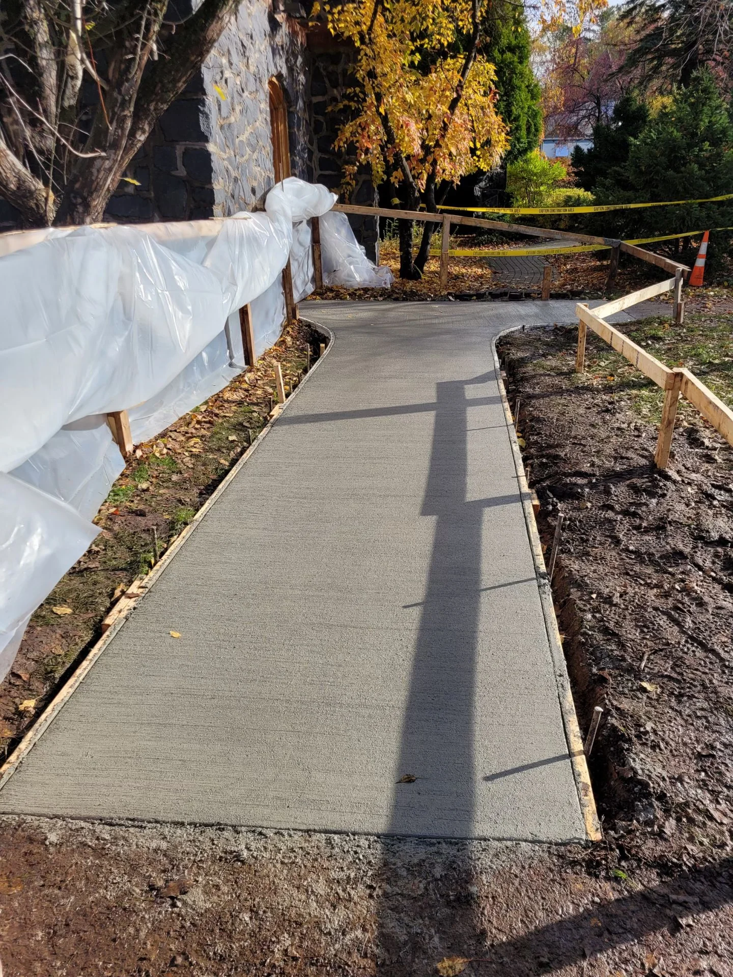 Poured concrete for a sidewalk