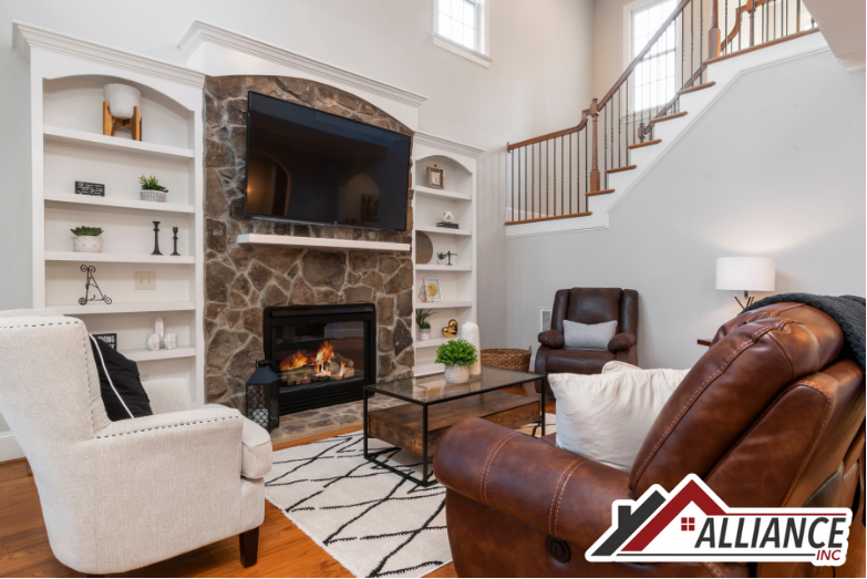 mounted tv above a fireplace