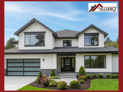 Modern Duluth home featuring a smooth white stucco exterior finish for a clean, contemporary look that is weather-resistant for the Minnesota climate.